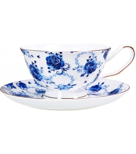 Amazon.com | Churchill Blue Wollow 4 Teacup and 4 Saucer Set, Made